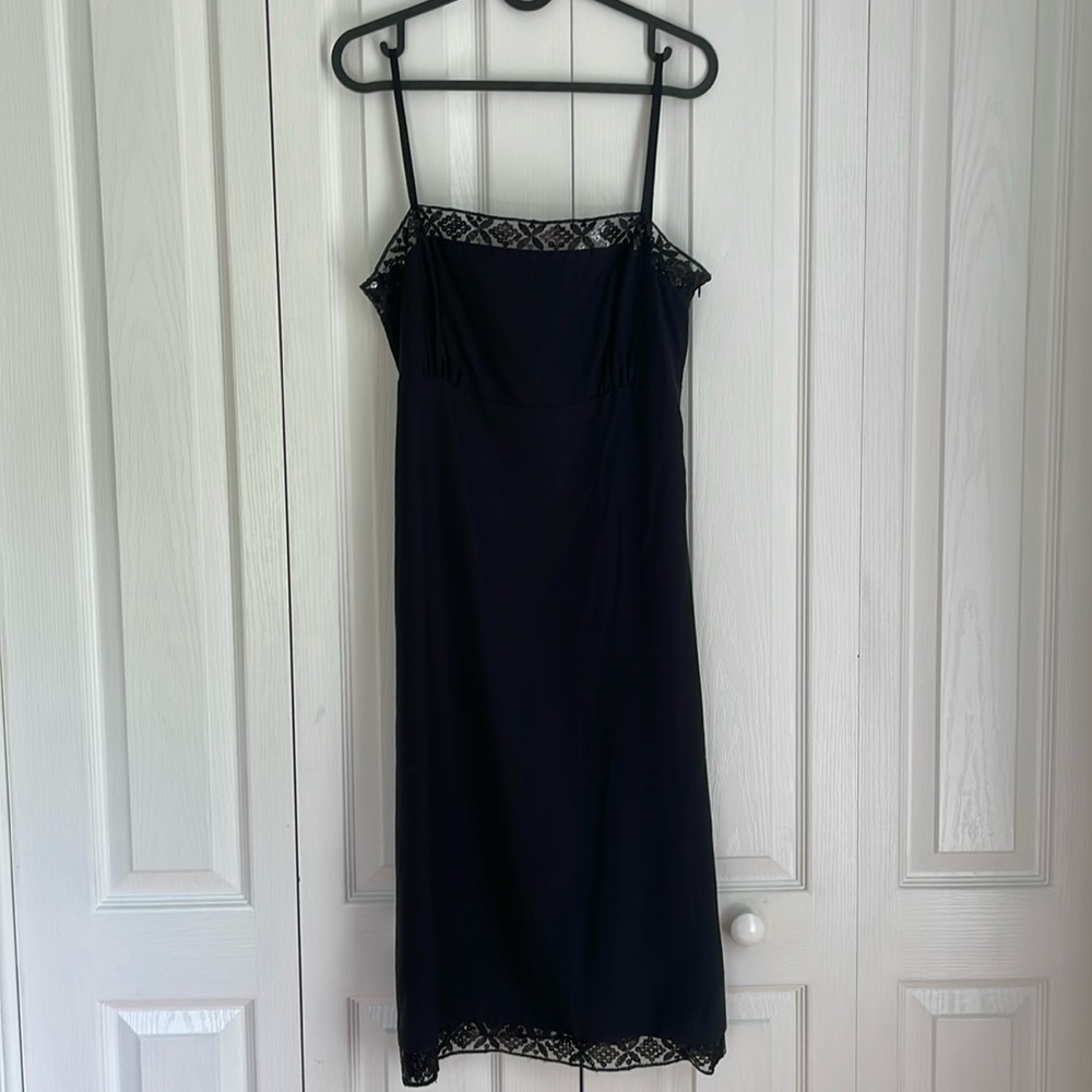 GIA & CO. Black Slip Dress wtih Lace and Sequins   Size Large